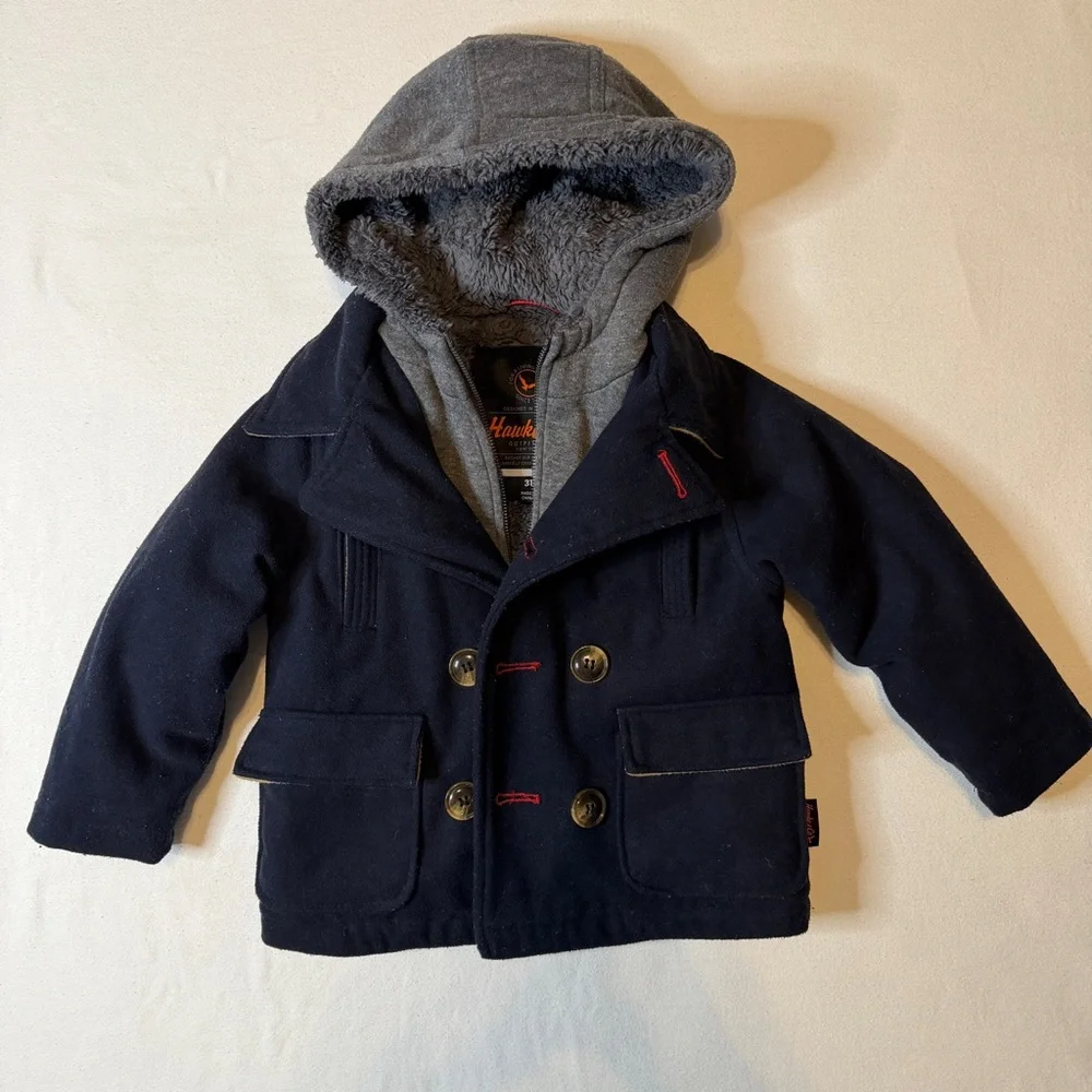 Hawke &‎ Co Outfitters Navy Nautical Peacoat Gray Hood Boys 3T